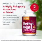 Jarrow Formulas Methyl Folate 400 mcg - 120 Cápsulas Vegetales - Metilfolato Activo