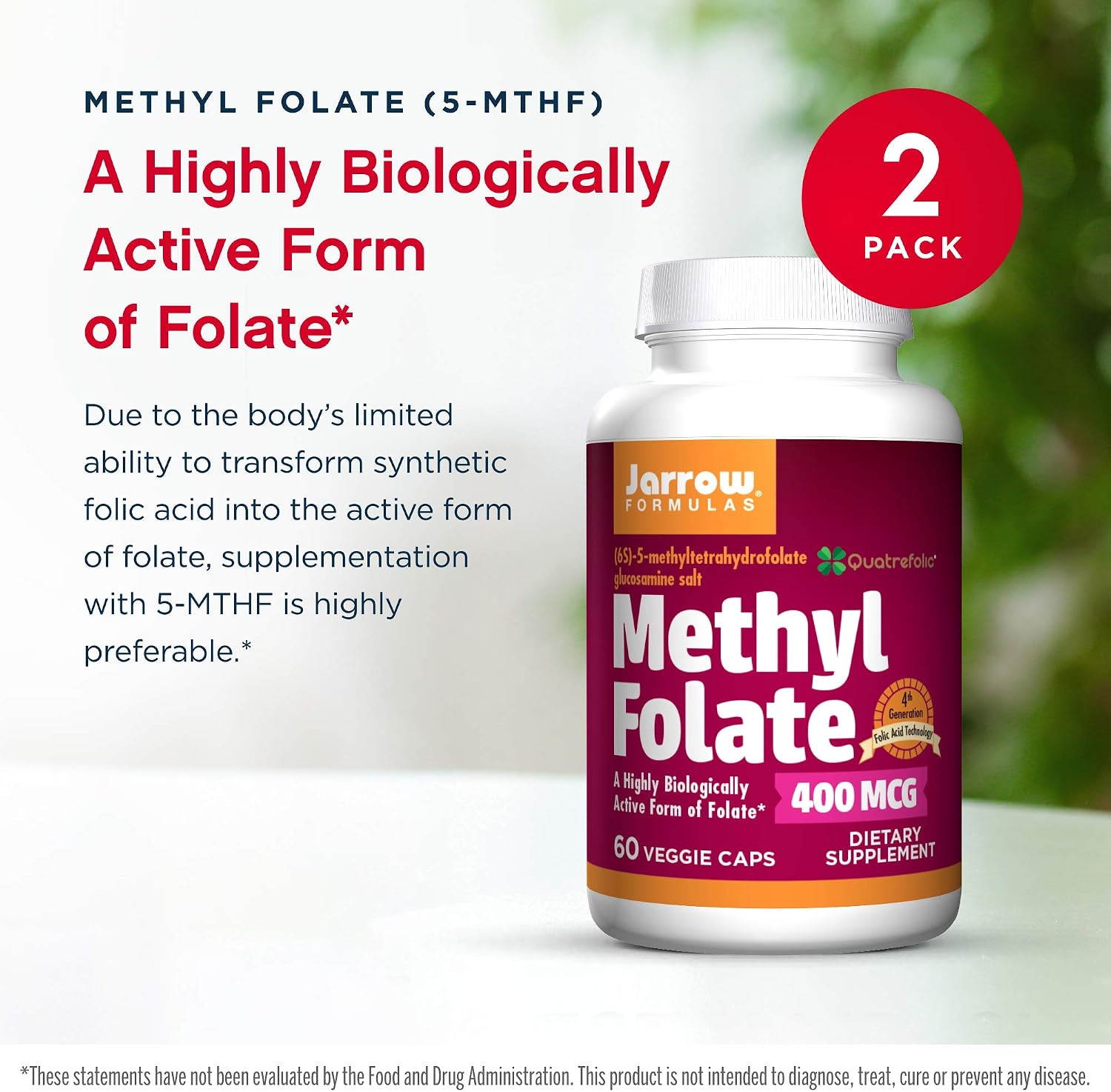 Jarrow Formulas Methyl Folate 400 mcg - 120 Cápsulas Vegetales - Metilfolato Activo