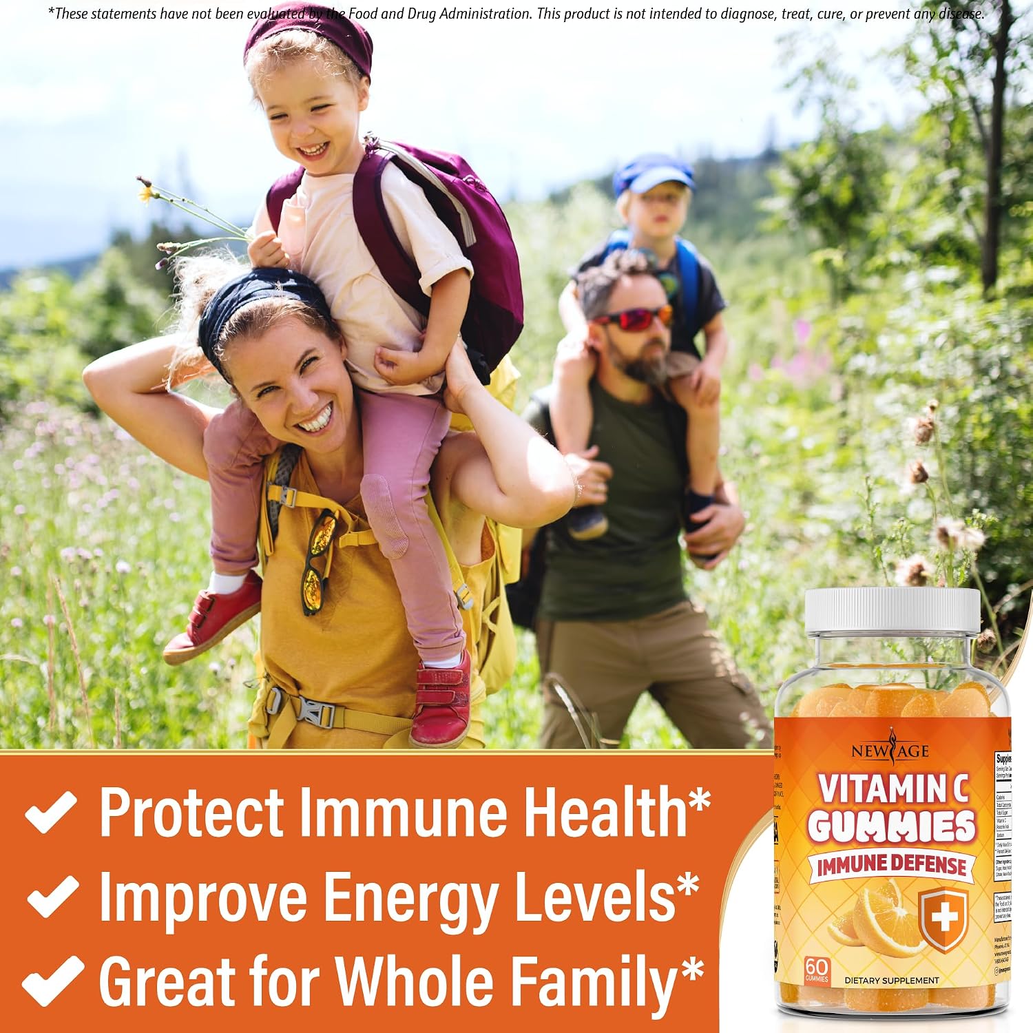 NEW AGE Vitamin C Gummies - Gominolas de Vitamina C con Sabor Naranja - Sin Gluten - 120 Gominolas