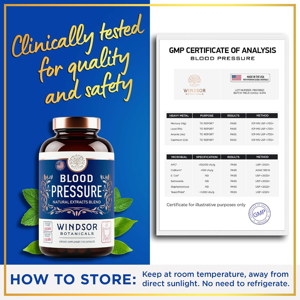 Blood Pressure Support – Suplemento para la presión arterial con té verde, hibisco, espino blanco y ajo – 90 cápsulas