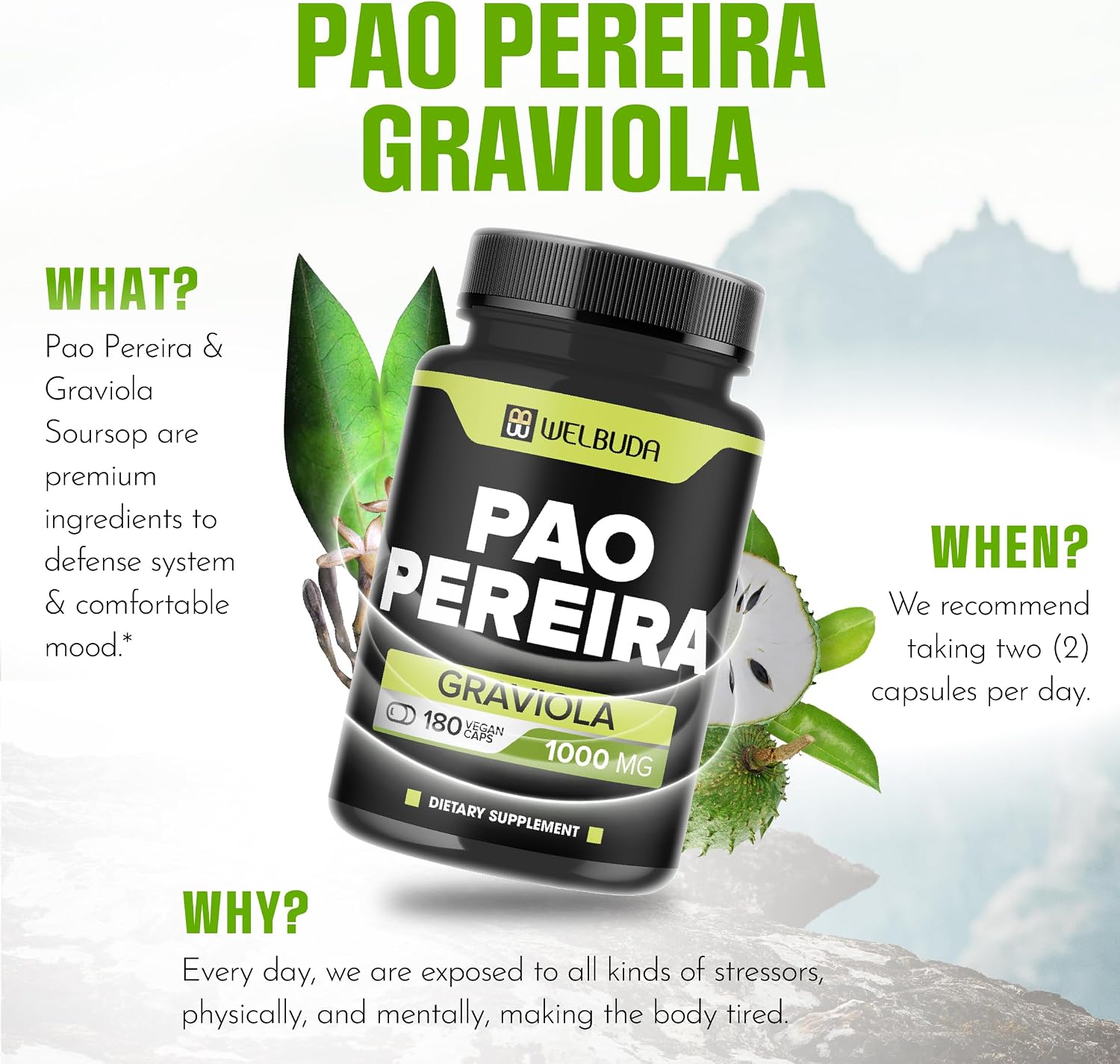 180 Cápsulas - Extracto de Pao Pereira 10:1 (600mg) con Graviola (400mg) - Fórmula Combinada