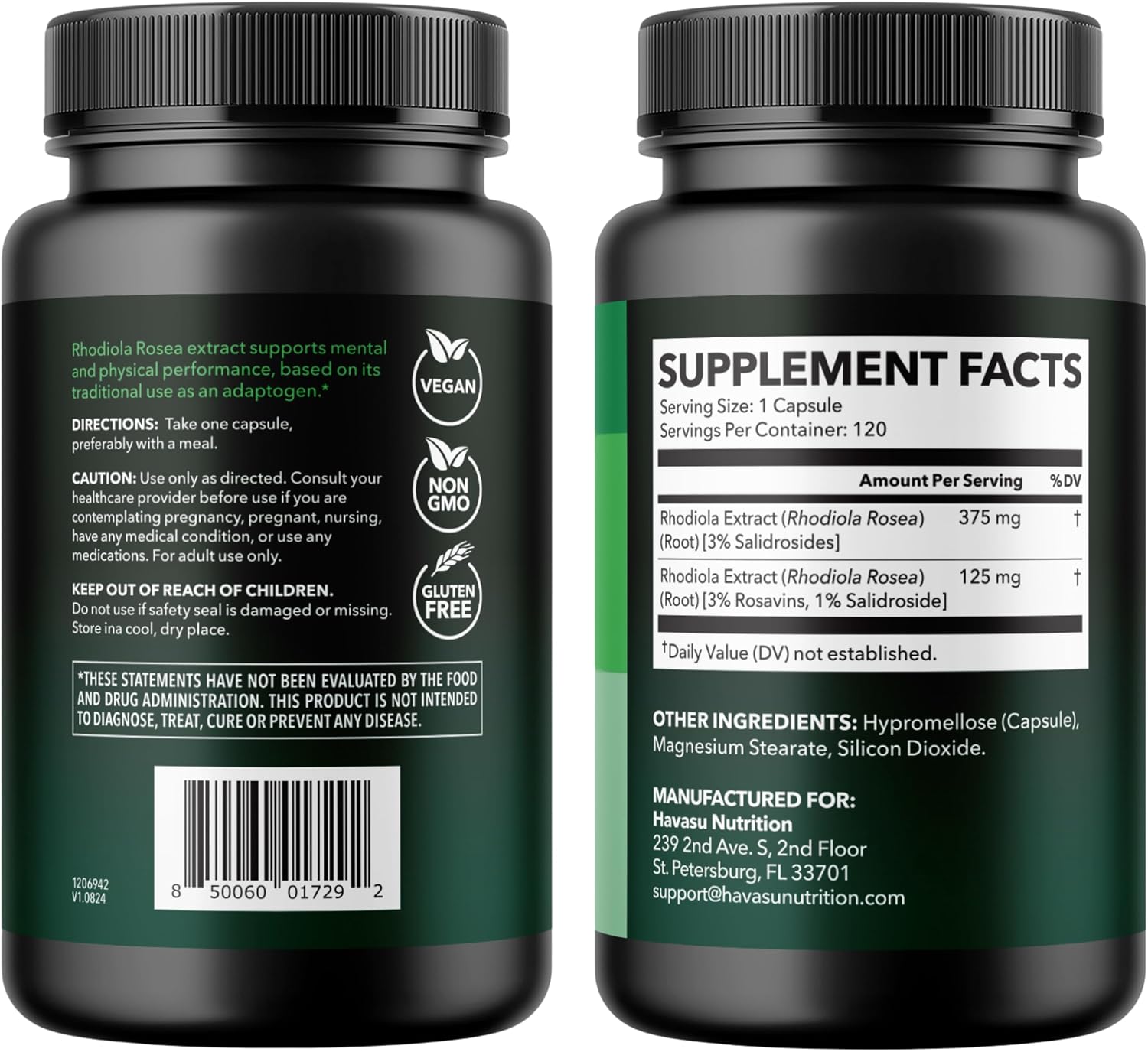 Rhodiola Rosea 120 Cápsulas | Adaptógeno Herbal con 3% Salidrósidos y 3% Rosavinas | Vegano, Sin Gluten | 4 Meses de Suministro