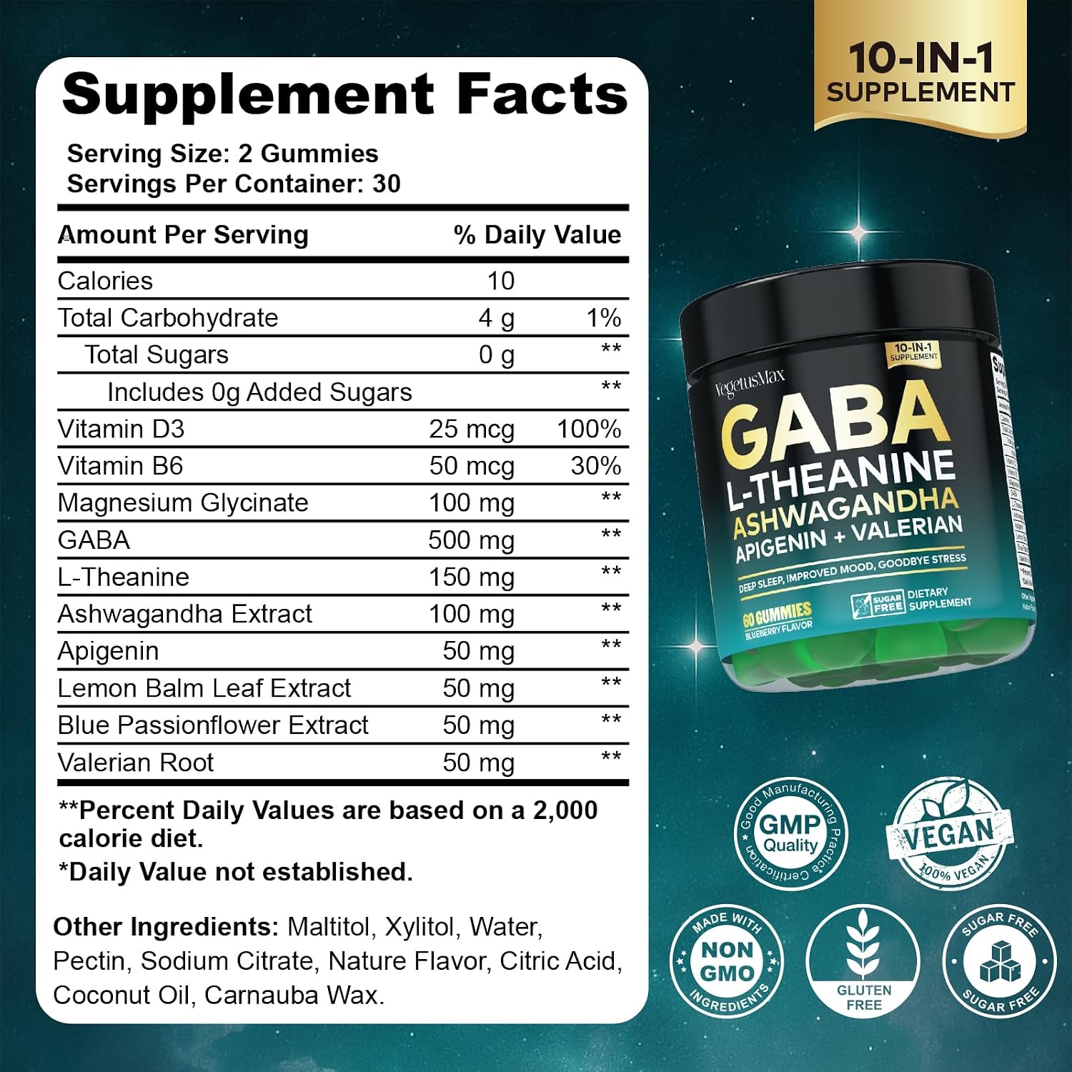 Gominolas GABA 500mg con L-Teanina, Ashwagandha y Magnesio – 60 Gominolas