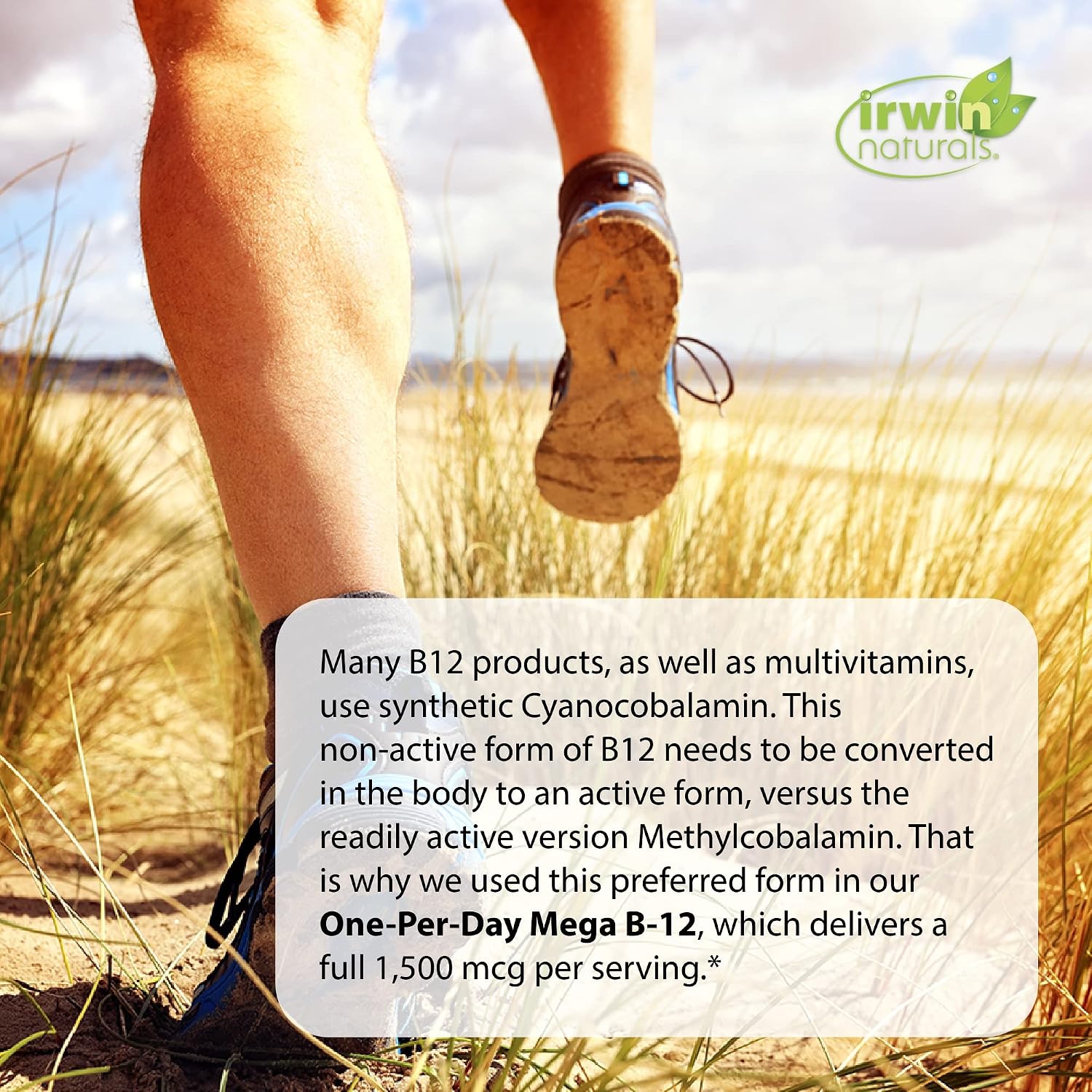 Irwin Naturals One-Per-Day Mega B-12 1.500 mcg Metilcobalamina - Absorción Rápida con MCT y Ginseng Asiático - 60 Cápsulas Blandas Líquidas