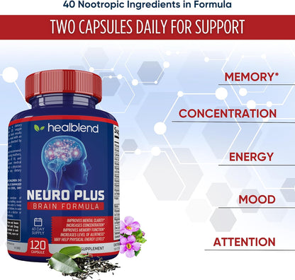 Neuro Plus Brain & Focus Formula - Nootrópico para Cerebro, Concentración y Claridad Mental - 120 Cápsulas – Image 2