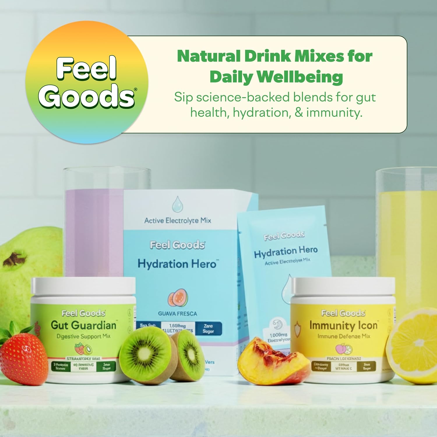 Feel Goods Immunity Icon - Mezcla en Polvo de Vitamina C con Jengibre y Cúrcuma, Sabor Melocotón Limonada
