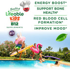 Lifeable Vitamina B12 para Niños | 1000 mcg | Gominolas de Vitamina B12 con Sabor a Frambuesa | Sin Gluten, Vegano | Apoyo para la Energía, el Estado de Ánimo y el Sistema Nervioso | 90 Gominolas