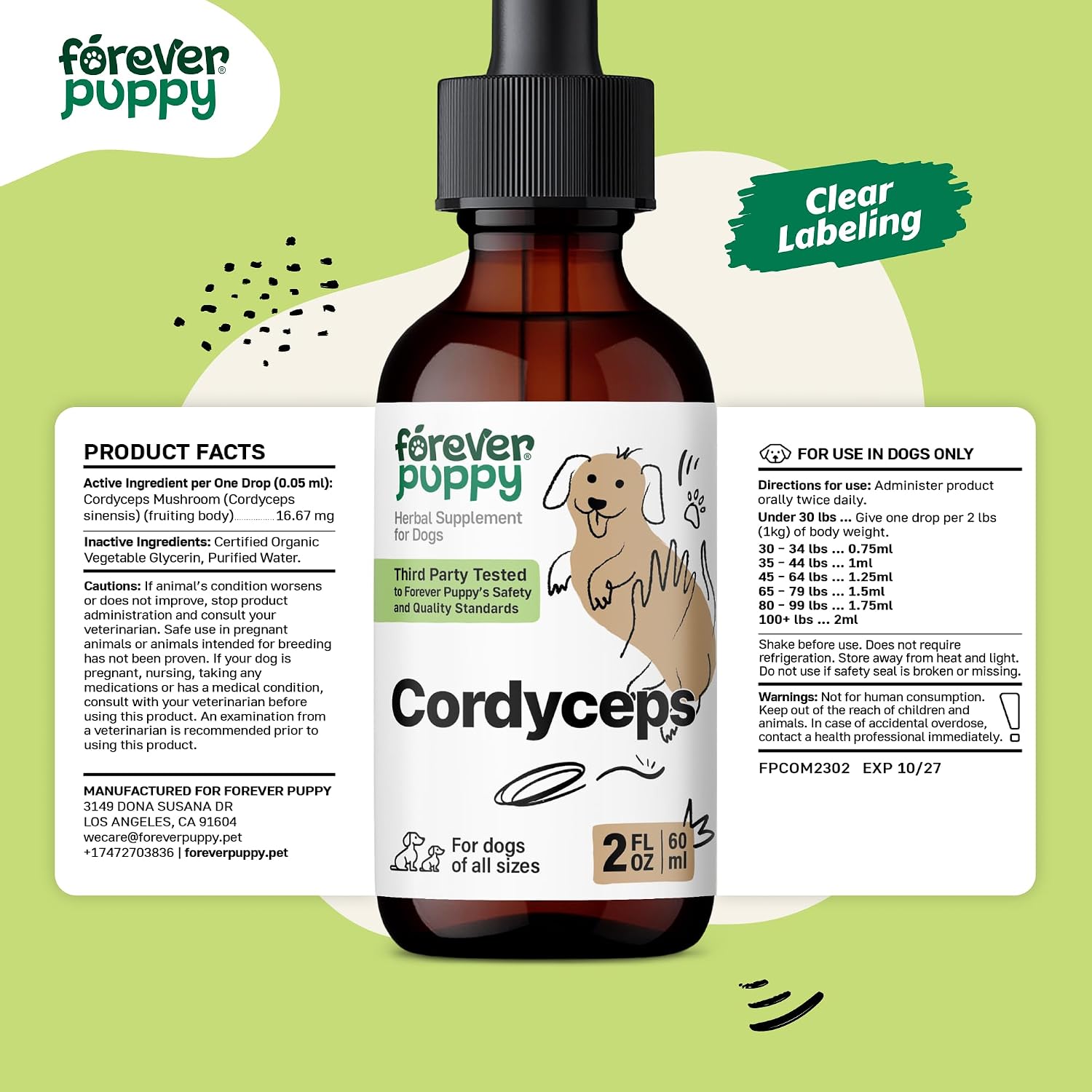 Tintura de Cordyceps para Perros - Apoyo Renal y Energía Natural - 60 ml