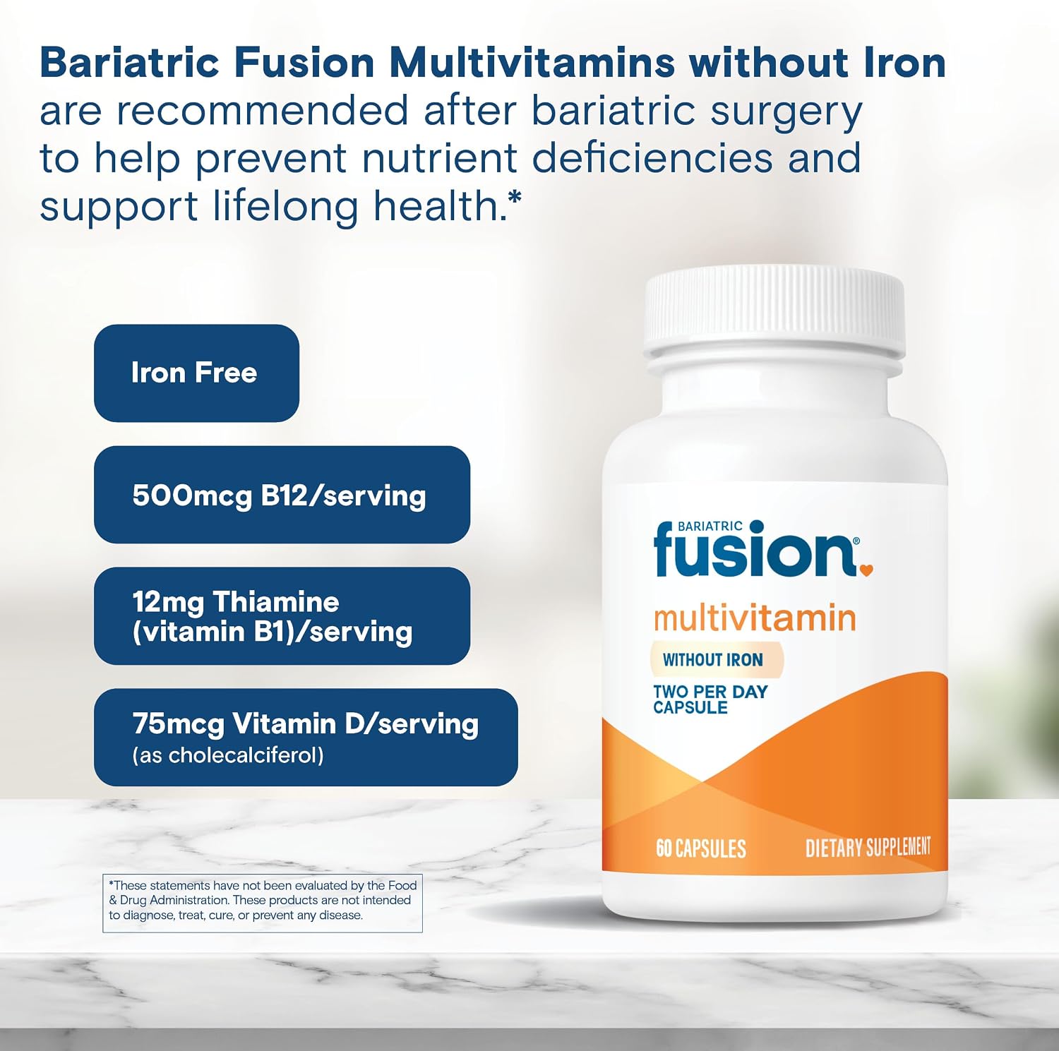 Bariatric Fusion Multivitamínico Bariátrico Sin Hierro – 60 Cápsulas (1 Mes)