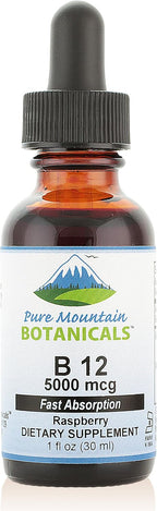 Pure Mountain Botanicals Vitamina B12 5000 mcg Gotas Líquidas – Sabor Natural a Bayas – 30 Dosis