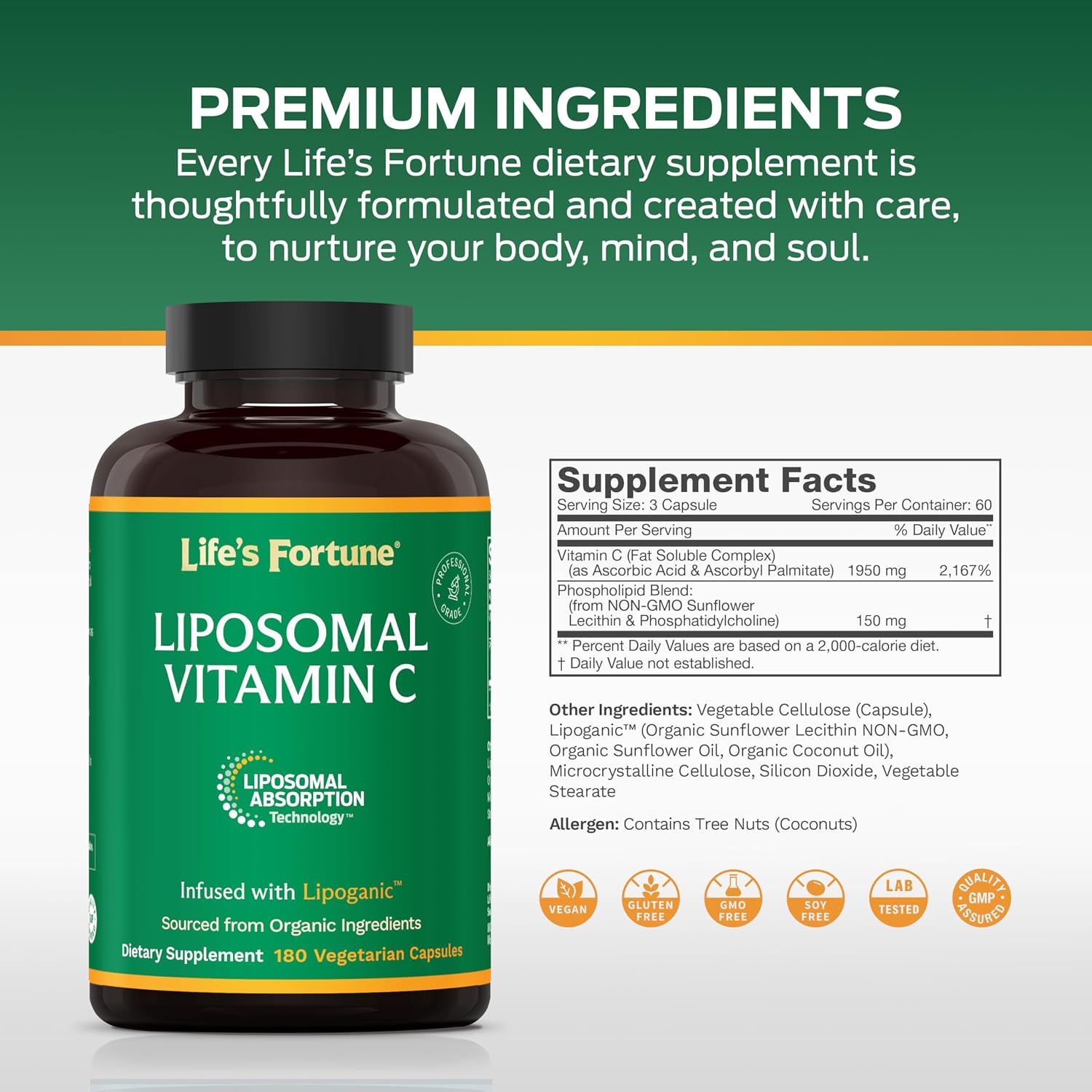 Life's Fortune Vitamina C Liposomal 2100 mg, 180 Cápsulas - Absorción Rápida, Alta Biodisponibilidad