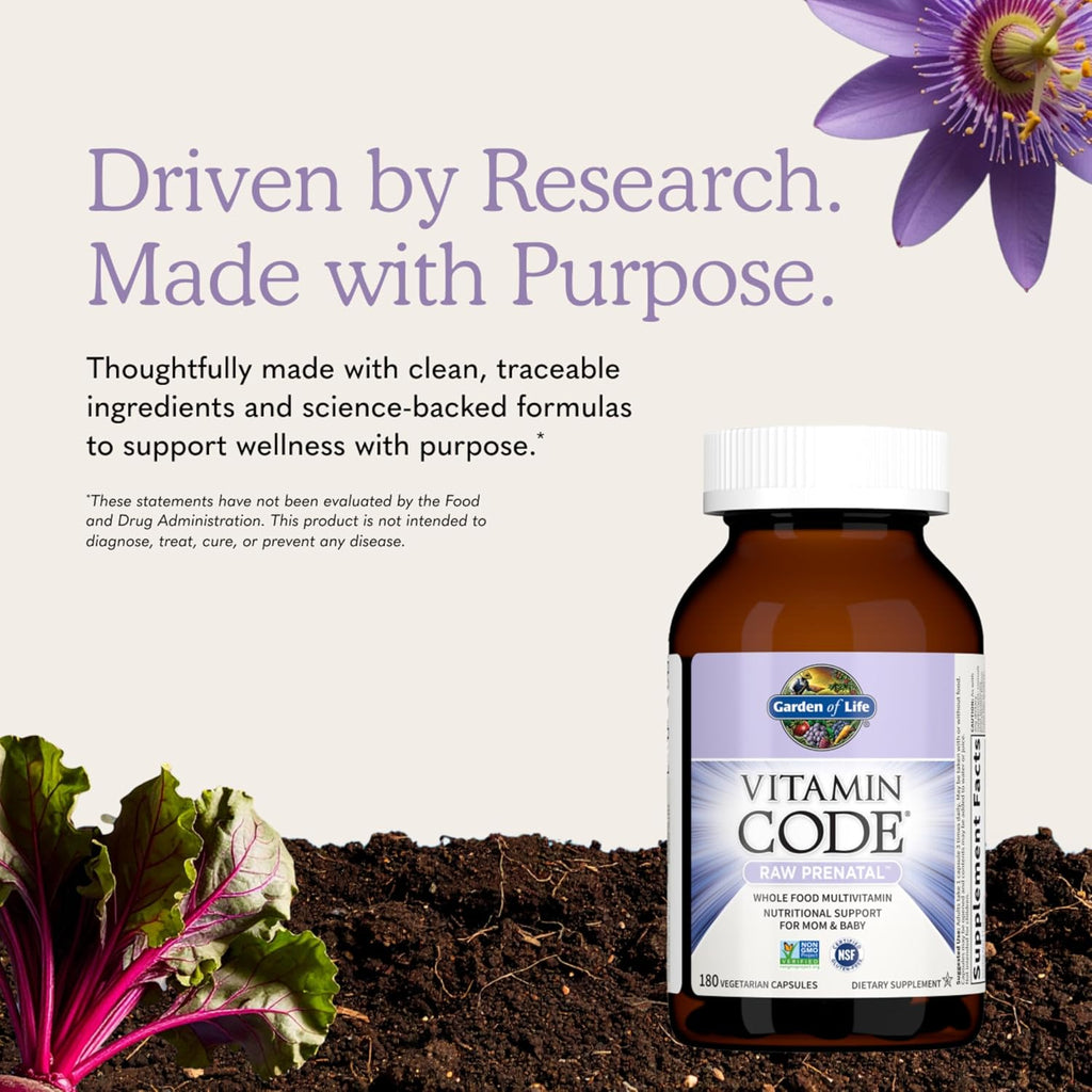 Garden of Life Vitamin Code Raw Prenatal Multivitamínico para Mujeres con Hierro, Ácido Fólico, Probióticos y Nutrientes de Alimentos Integrales – Apoyo Inmunológico y Energía Celular, No-GMO, Sin Gluten, Kosher, 60 Días de Suministro