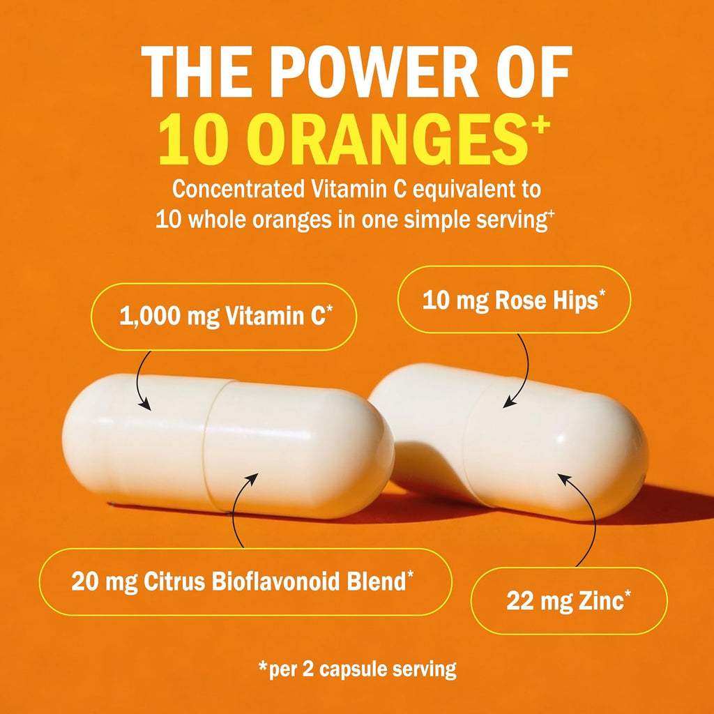 BioSchwartz Complejo de Vitamina C - 1000 mg con Escaramujo, Zinc y Bioflavonoides Cítricos, 120 Cápsulas