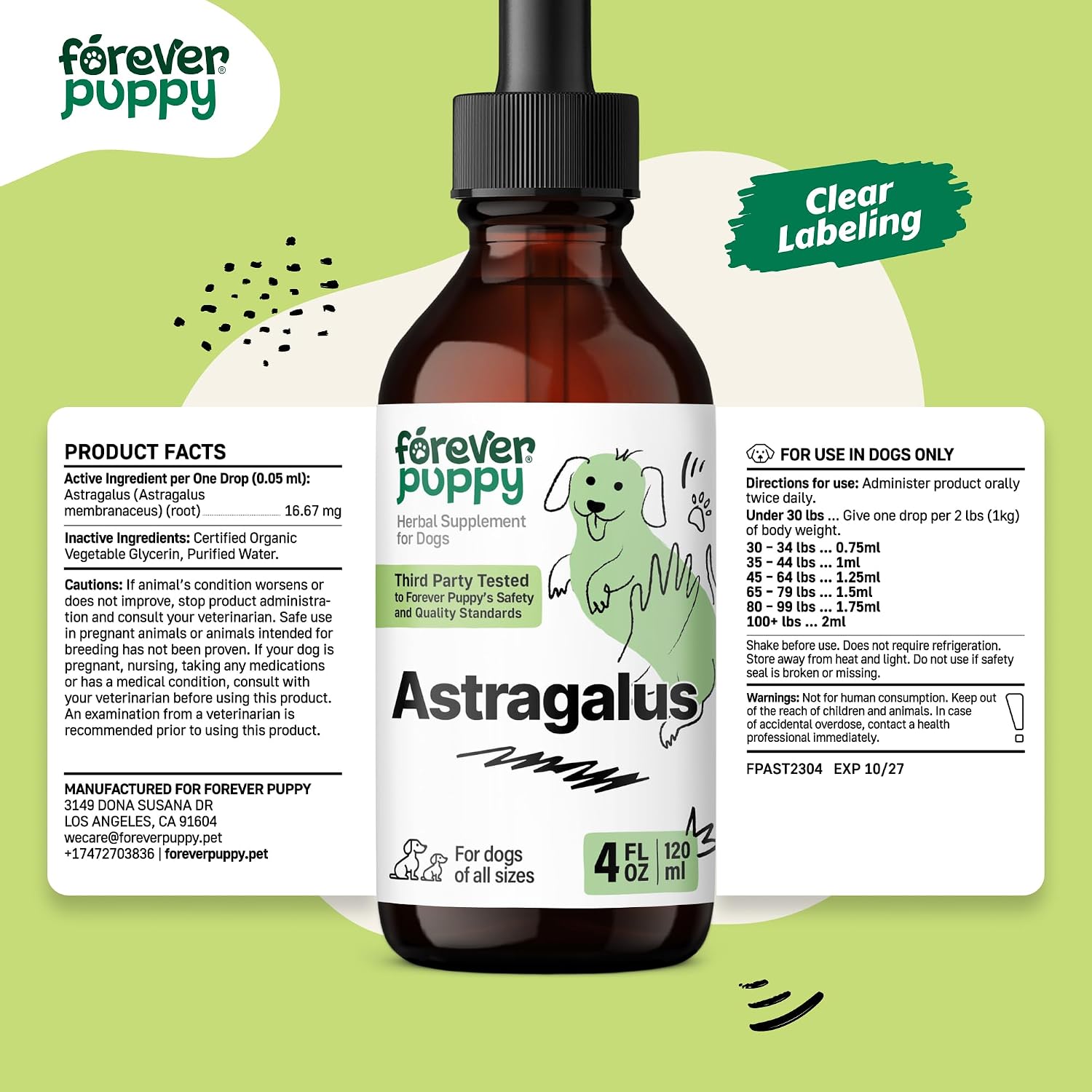 Astragalus Root Drops for Dogs - Astragalus Membranaceus Extract for Dogs' Immune Support - Herbal Pet Liquid Supplements for Immunity & Joyful Pet Care - 4 oz