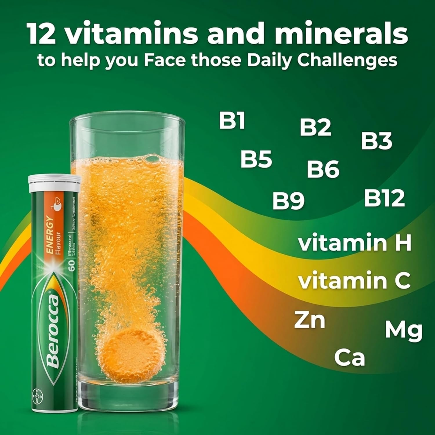 Berocca Energy Vitaminas B y C Sabor Naranja Tabletas Efervescentes 60 unidades