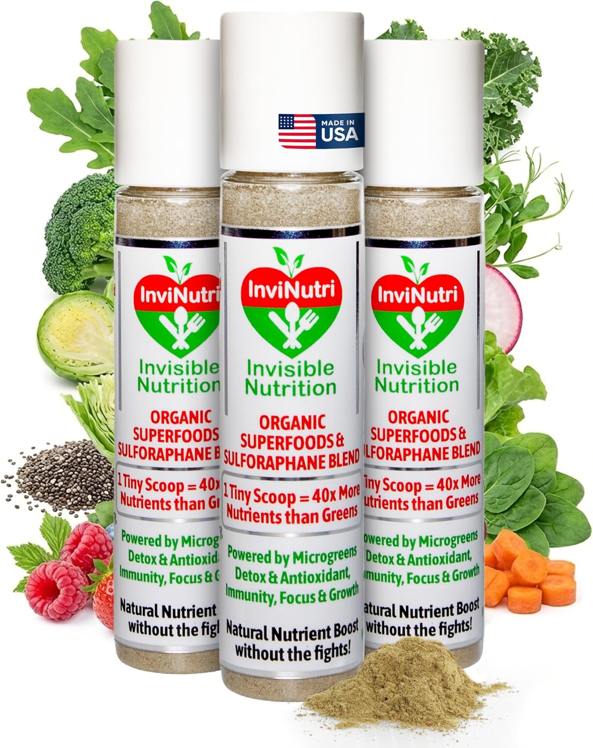 InviNutri Superfood Powder 24 Servings - Polvo Orgánico de Microgreens para Niños Selectivos