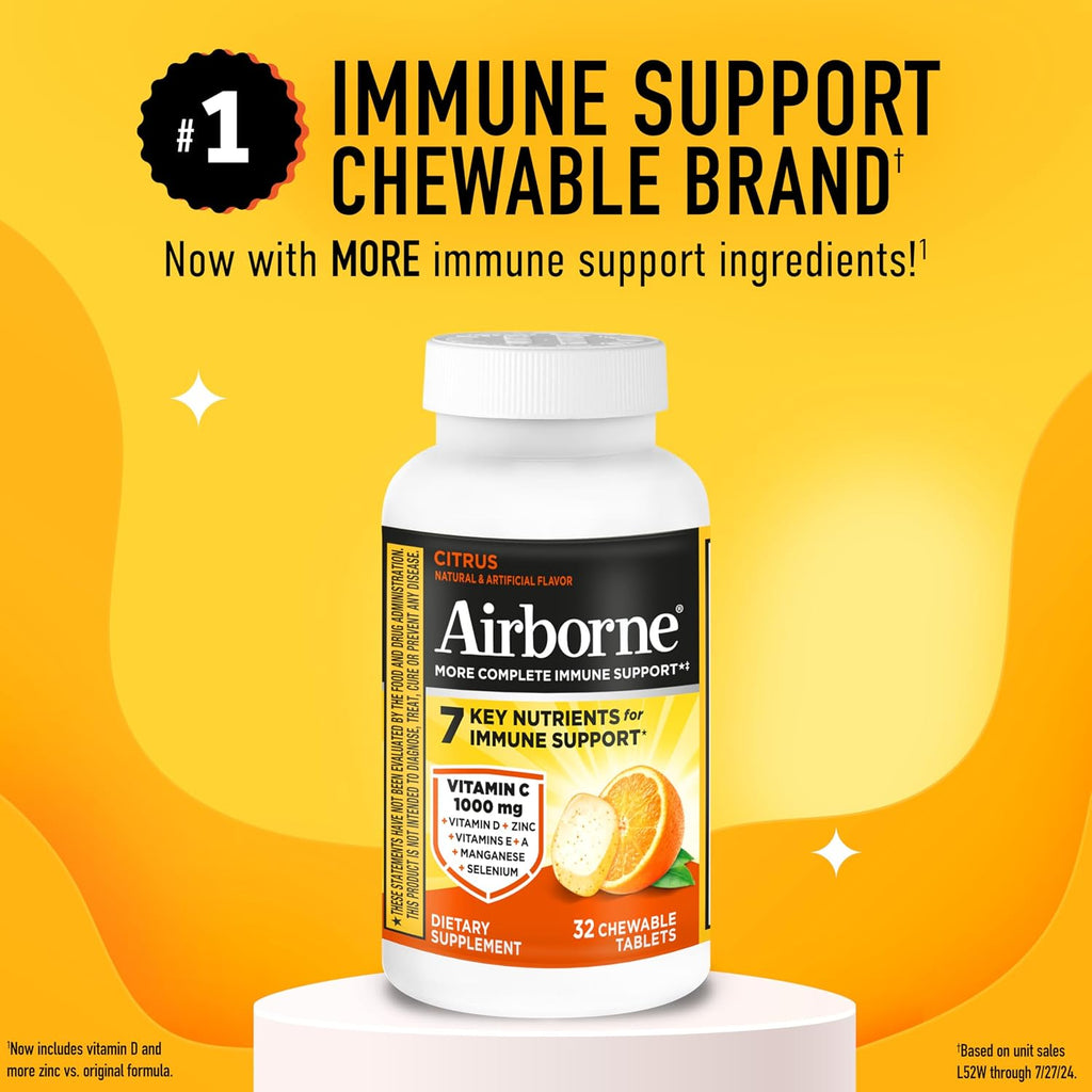 Airborne Vitamina C 1000mg (por ración) Comprimidos Masticables Sabor Cítrico - 32 Unidades