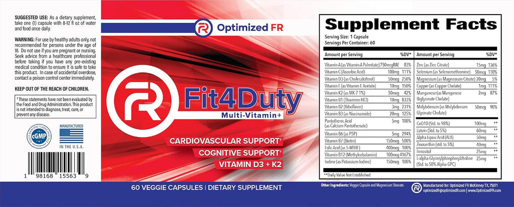 Fit4Duty Multivitamin+ para Primeros Respondedores, 60 Cápsulas (2 Meses)