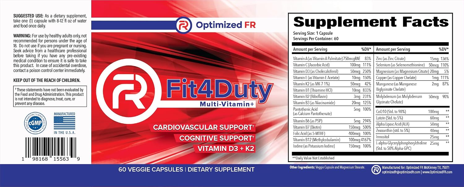 Fit4Duty Multivitamin+ para Primeros Respondedores, 60 Cápsulas (2 Meses)