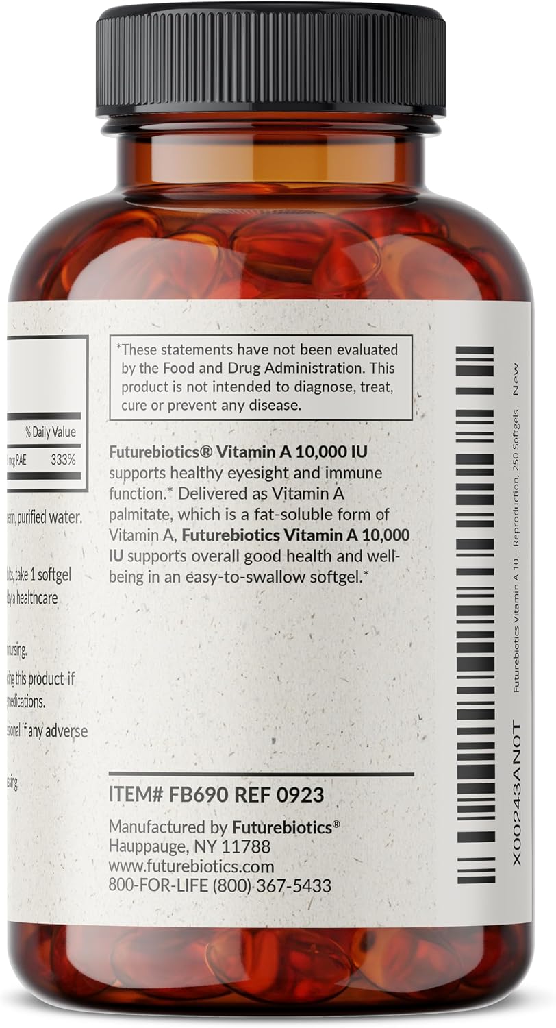 Futurebiotics Vitamina A 10,000 UI, 250 Cápsulas Blandas
