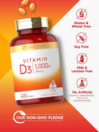 Carlyle Vitamina D3 1000IU | 25 mcg | 400 Cápsulas Blandas | Alta Potencia | No-GMO y Sin Gluten