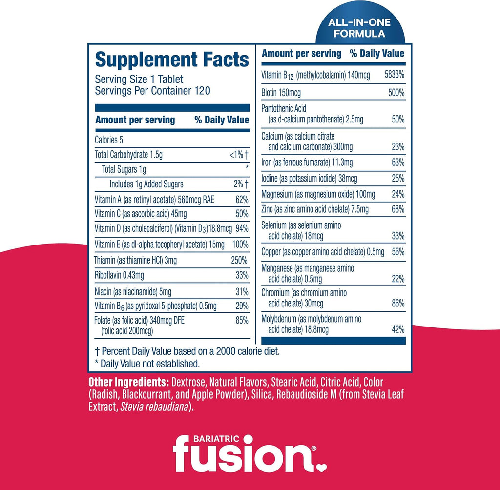 Bariatric Fusion Multivitamínico Bariátrico con Hierro Completo Masticable - Sabor Fresa - 120 Comprimidos