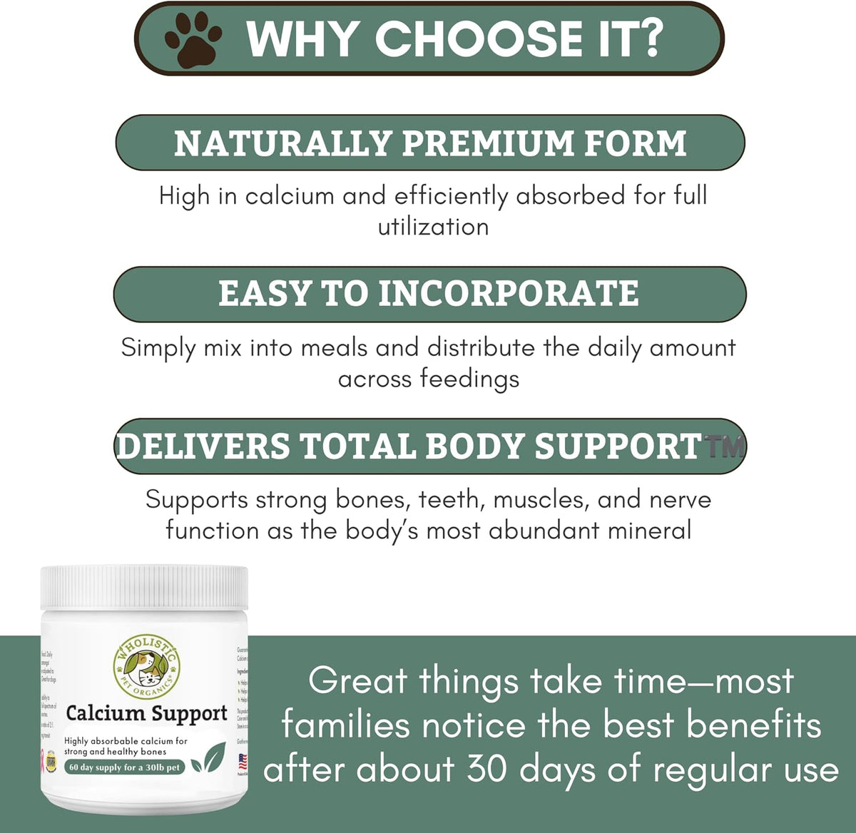 Wholistic Pet Organics Pure Powder Calcium - Calcio en Polvo para Perros y Gatos - 60 Dosis – Image 5