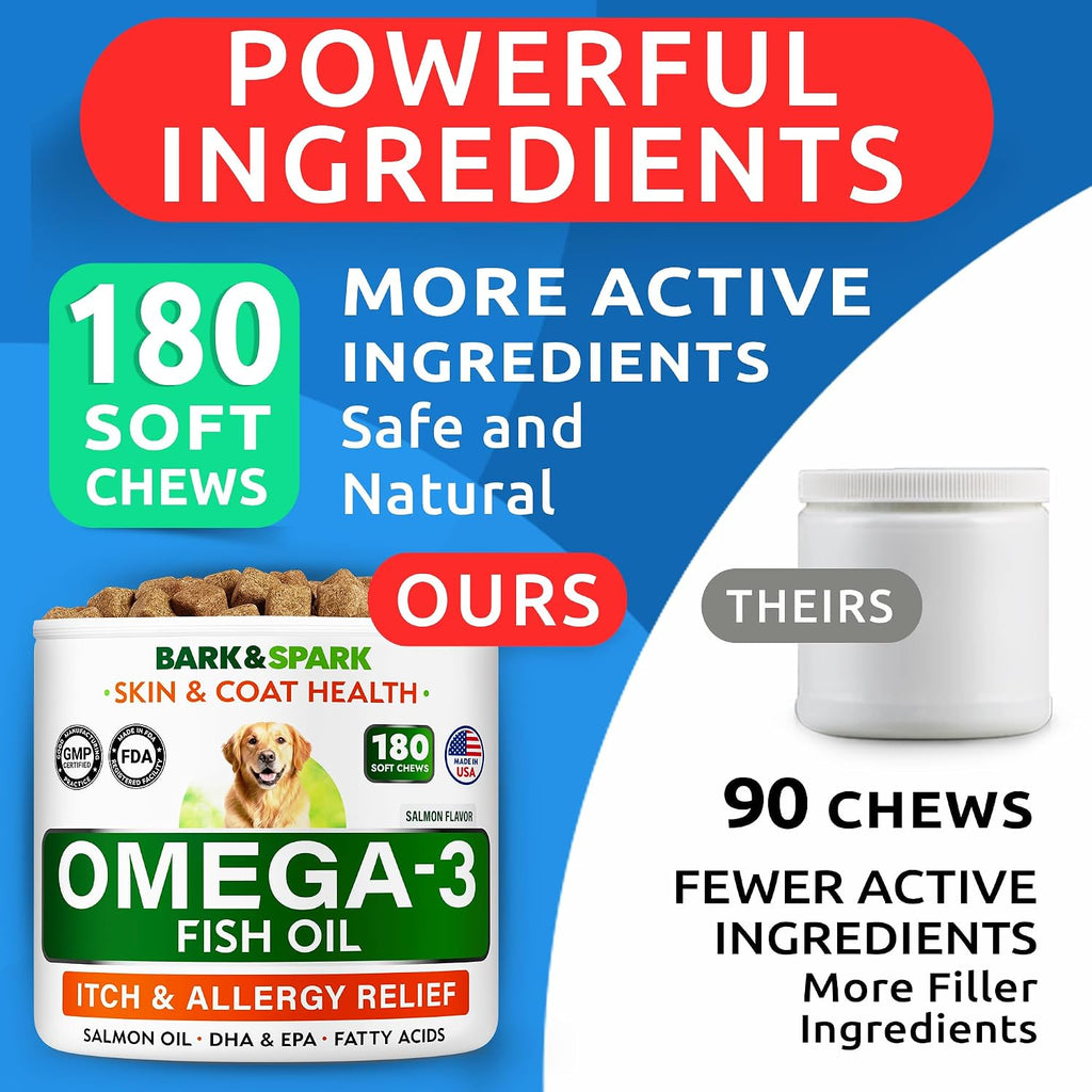 BARK&SPARK Omega 3 para Perros y Gatos - 180 Golosinas de Aceite de Salmón