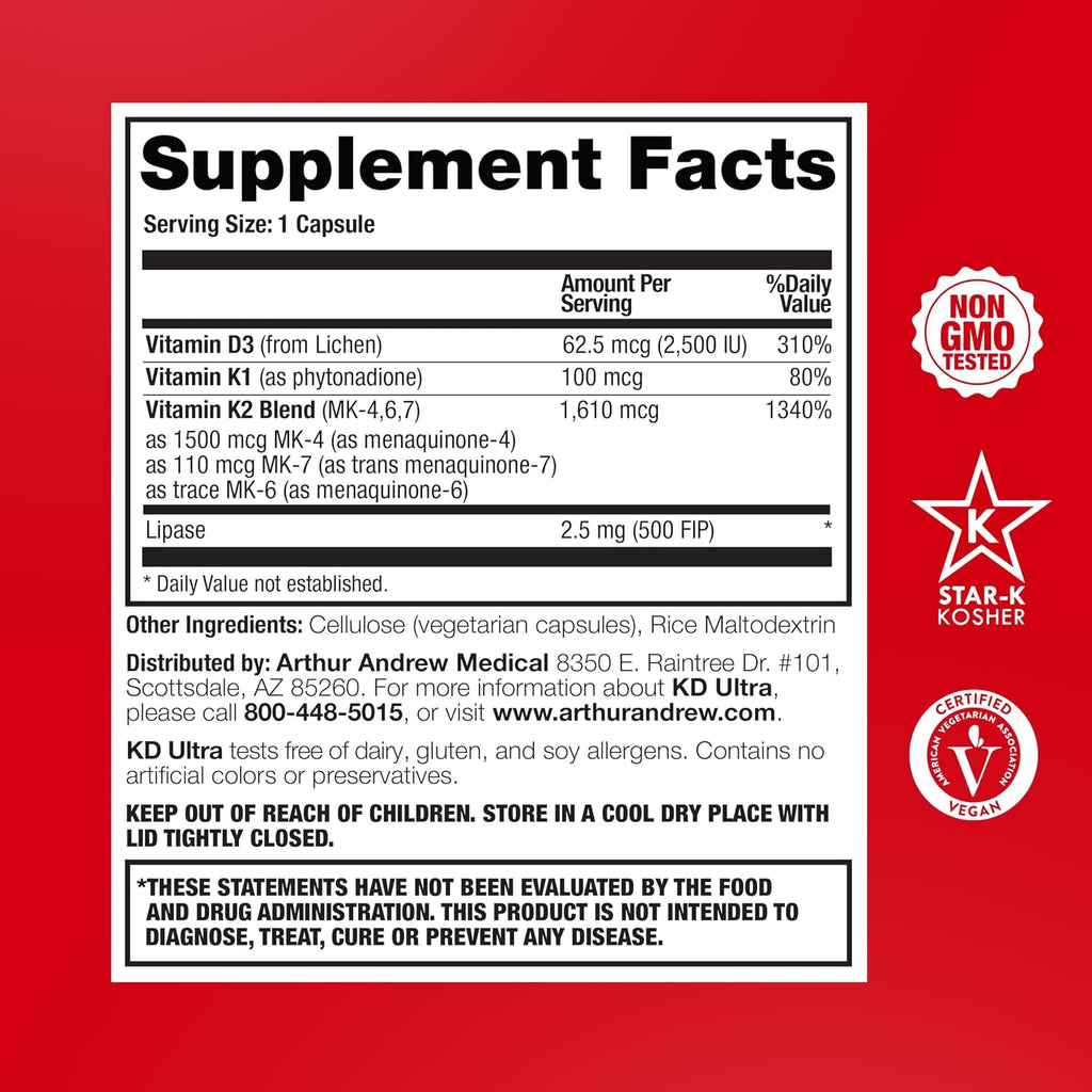 Arthur Andrew Medical KD Ultra Vitamina D3 y K2, 90 Cápsulas