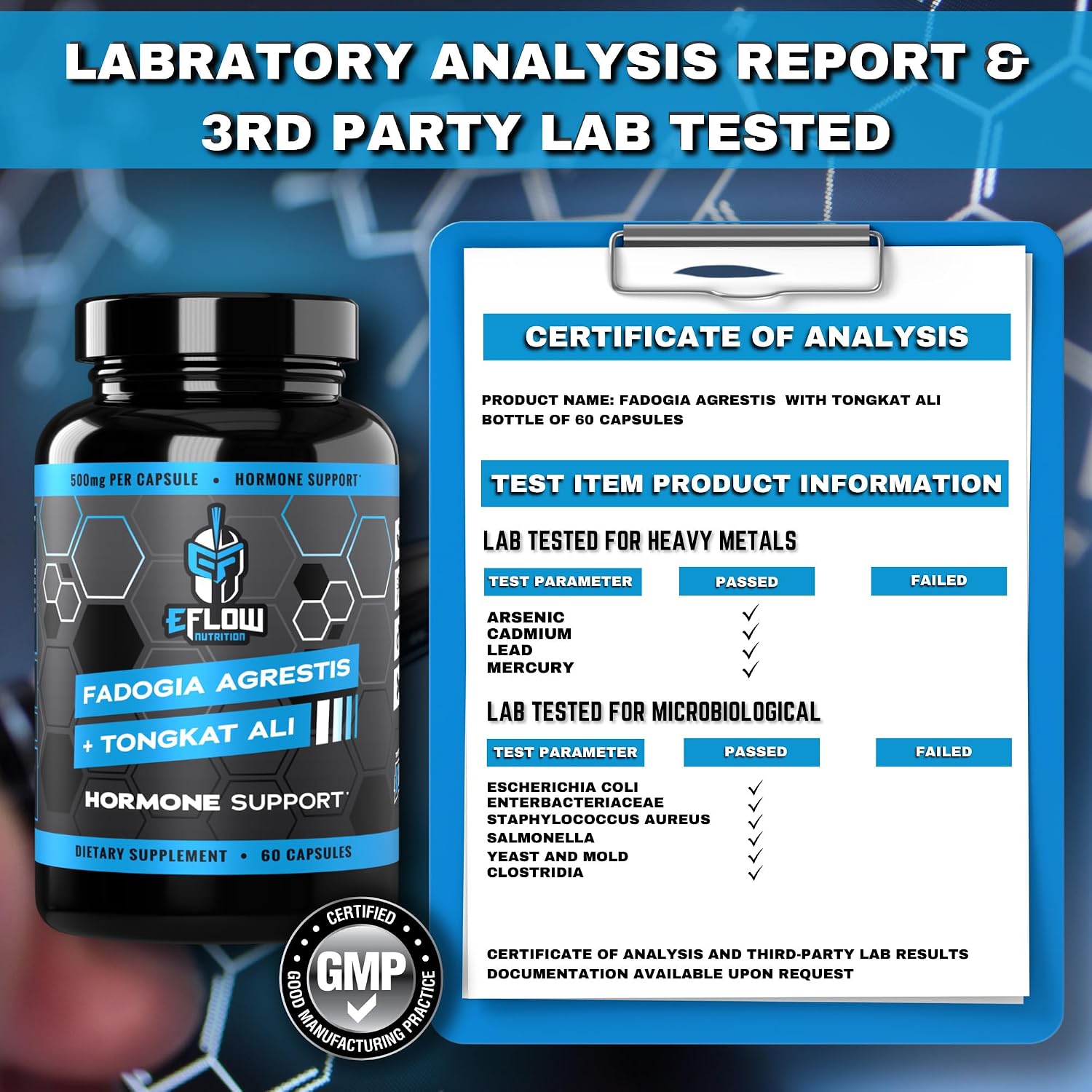 eFlow Nutrition Fadogia Agrestis + Tongkat Ali - Complemento Natural 2 en 1 para Rendimiento y Bienestar Hormonal - 60 Cápsulas