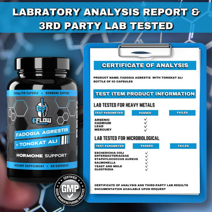 eFlow Nutrition Fadogia Agrestis + Tongkat Ali - Complemento Natural 2 en 1 para Rendimiento y Bienestar Hormonal - 60 Cápsulas