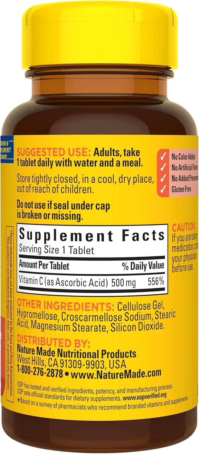 Nature Made Vitamin C 500 mg Immune Support Tablets, 100 Count (100-Day Supply)