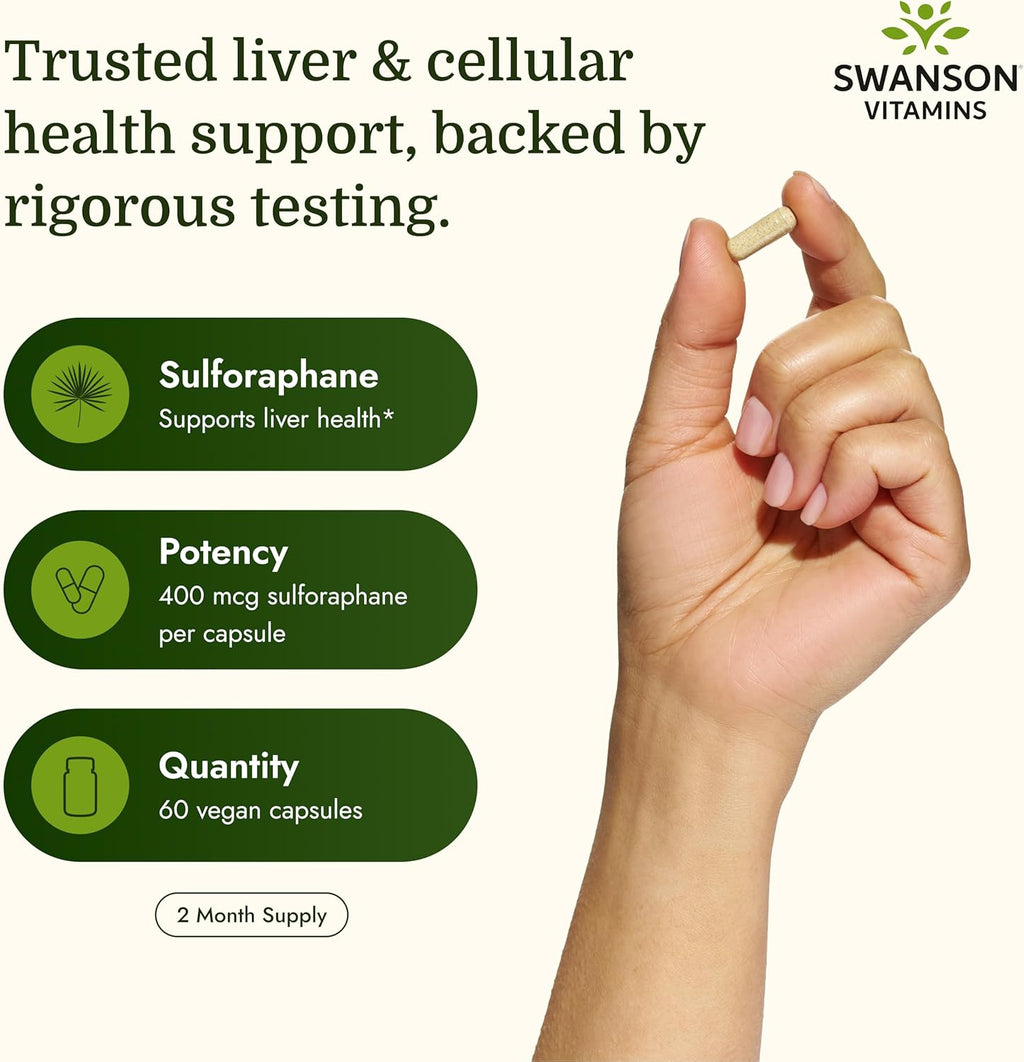 Extracto de Brotes de Brócoli con Sulforafano de Swanson - 60 Cápsulas Veganas, 400 mcg