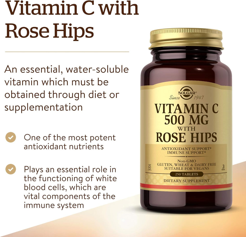 Solgar Vitamina C 500 mg con Rosa Mosqueta, 250 Comprimidos