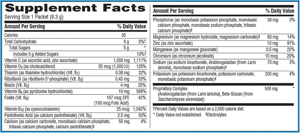 Emergen-C Immune+ Triple Action - Polvo para Soporte Inmunitario con BetaVia, Vitamina C, Vitaminas B, Vitamina D y Antioxidantes, Sabor Naranja - 50 Sobres