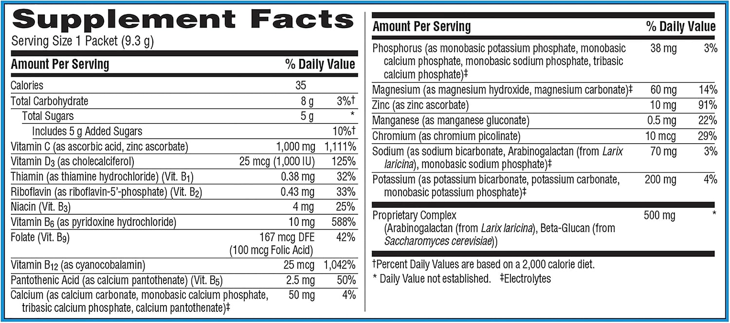 Emergen-C Immune+ Triple Action - Polvo para Soporte Inmunitario con BetaVia, Vitamina C, Vitaminas B, Vitamina D y Antioxidantes, Sabor Naranja - 50 Sobres