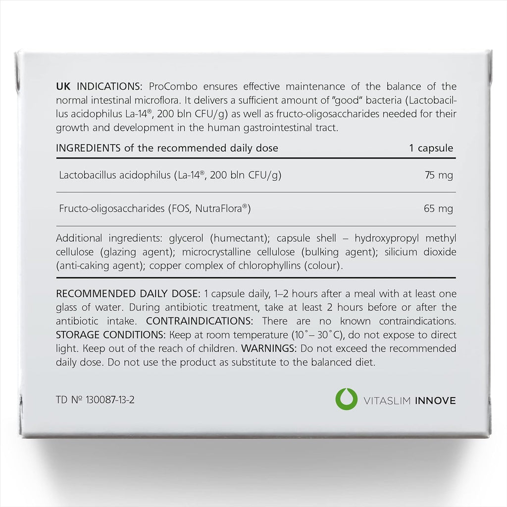 ProCombo - El simbiótico inteligente con liberación dirigida de bacterias buenas. Fórmula de doble cápsula y líquido para resultados rápidos. 1 cápsula al día. Probado en laboratorio (Envase de 1)