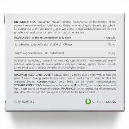 ProCombo - El simbiótico inteligente con liberación dirigida de bacterias buenas. Fórmula de doble cápsula y líquido para resultados rápidos. 1 cápsula al día. Probado en laboratorio (Envase de 1)