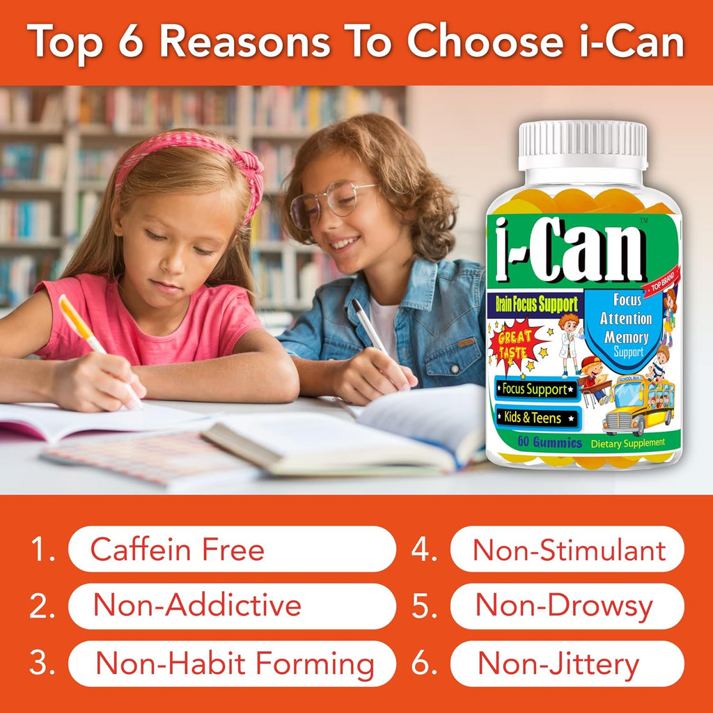 I-Can Kids Focus Gummies con Omega 3 DHA - 60 Gominolas para Niños