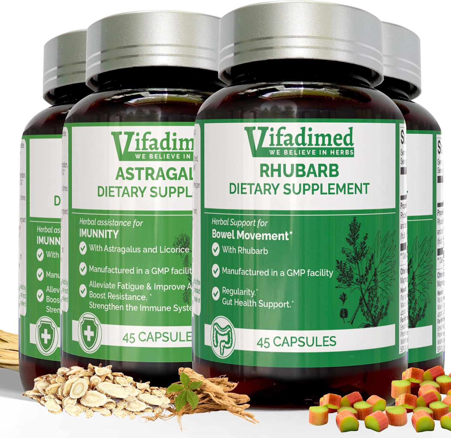 VIFADIMED Ruibarbo, Alivio del Estreñimiento y Activador de la Motilidad Intestinal - 45 Cápsulas