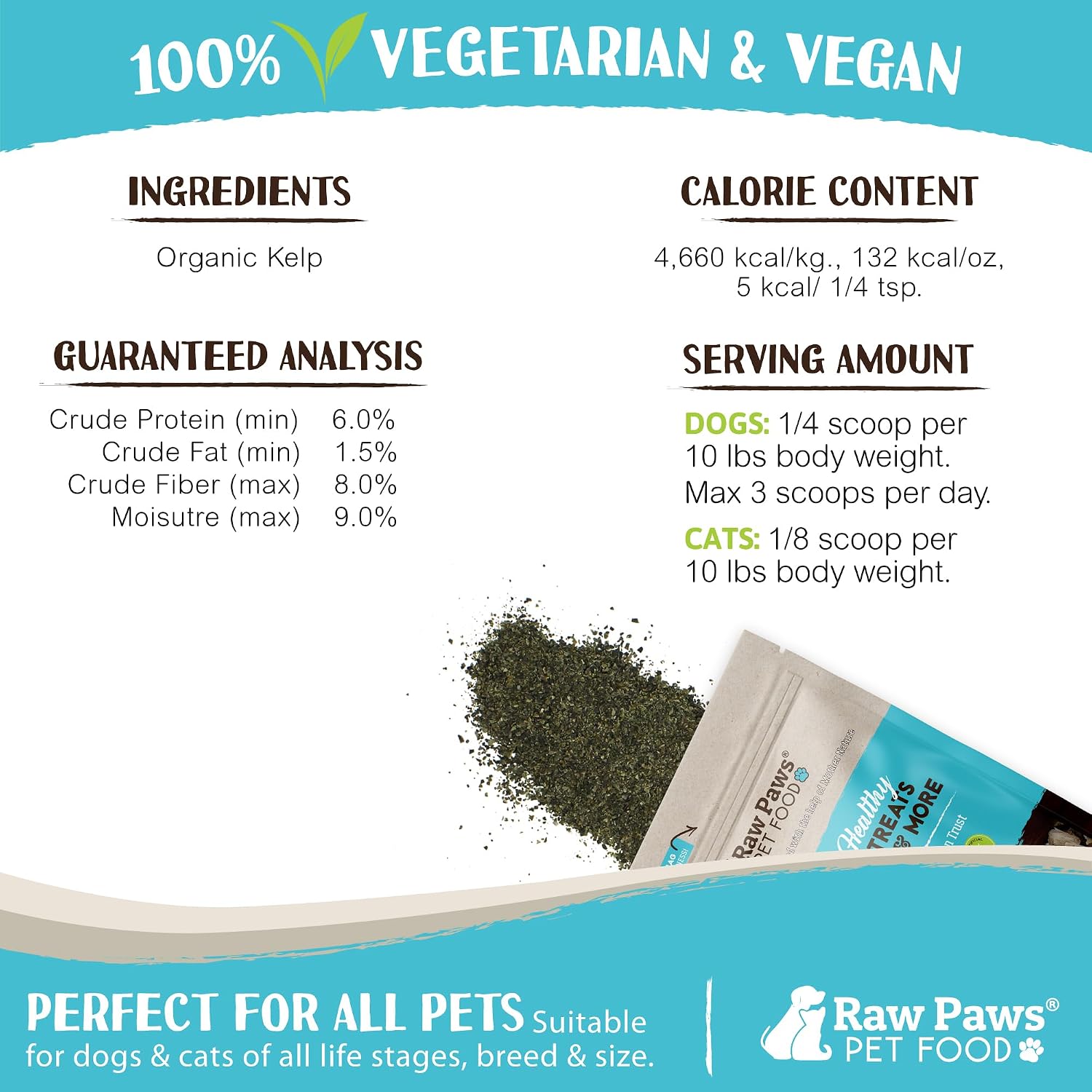 Raw Paws Kelp Orgánico en Polvo para Perros y Gatos - 454g