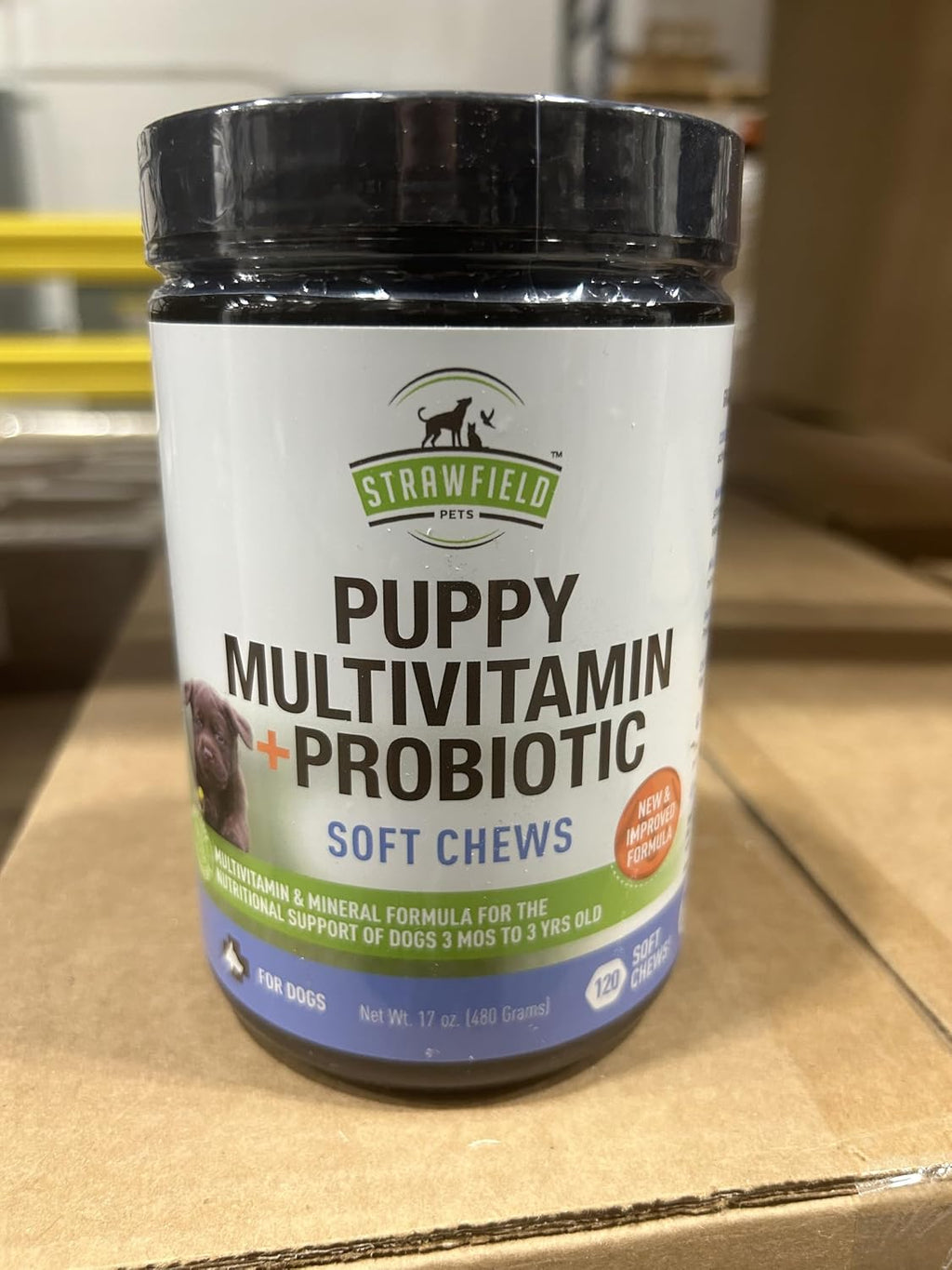 Strawfield Pets Multivitamínico + Probióticos para Cachorros - 120 Comprimidos Blandos Sabor Mantequilla de Cacahuete