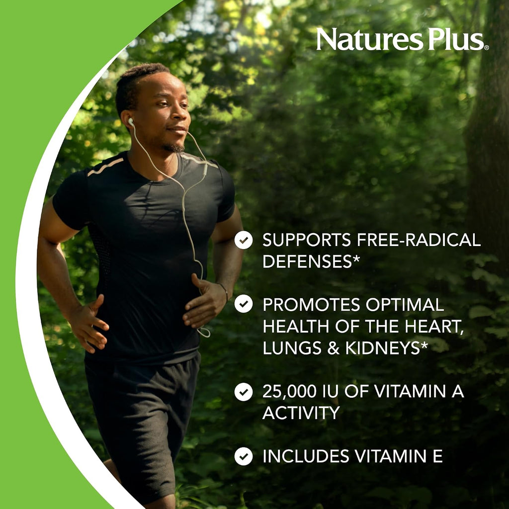 NaturesPlus Betacaroteno Natural – 25.000 UI Vitamina A + Vitamina E – 90 Cápsulas Blandas