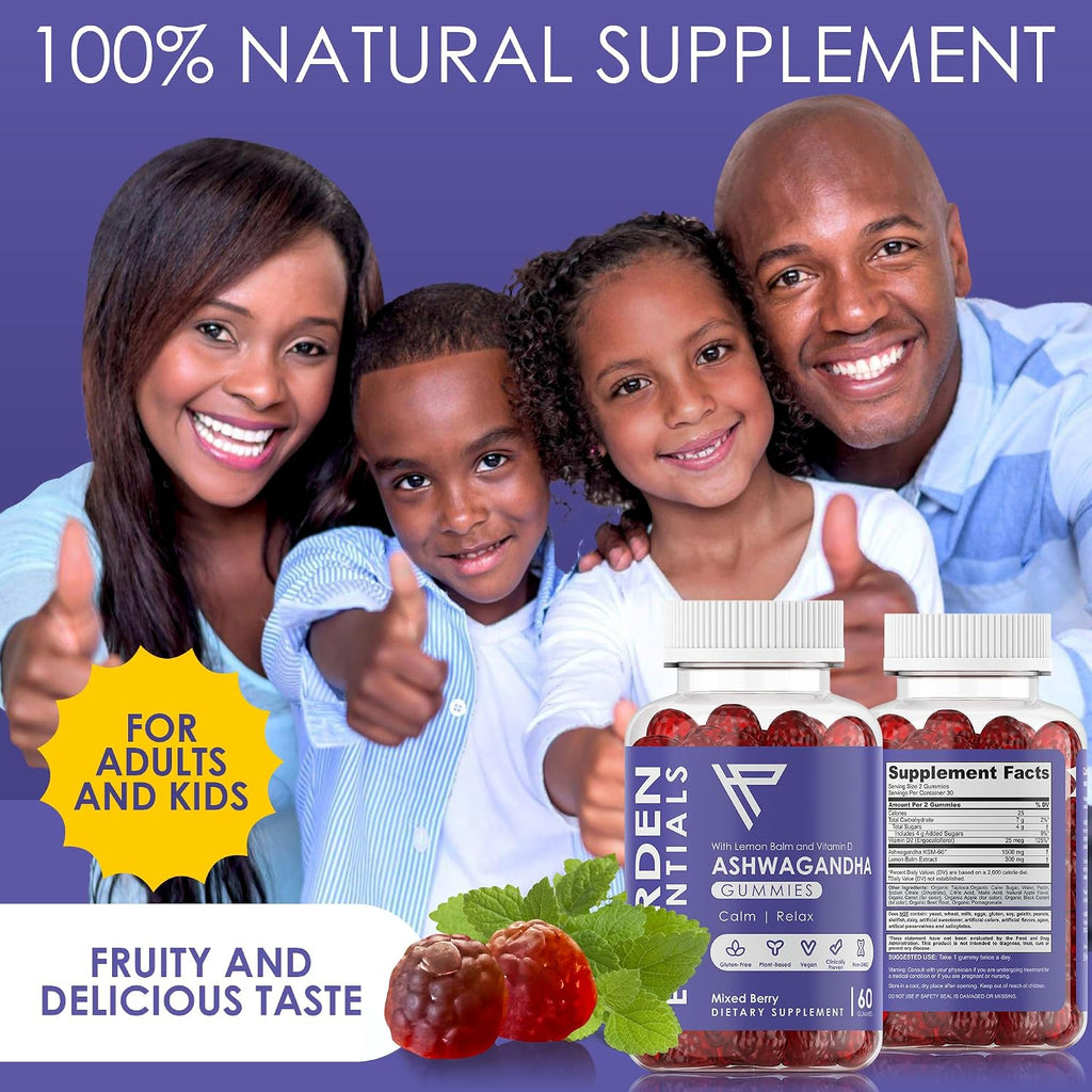 KSM-66 Ashwagandha Gominolas 1500mg por Dosis – Apoyo Contra el Estrés – con Melisa y Vitamina D – 60 Gominolas – Vegano
