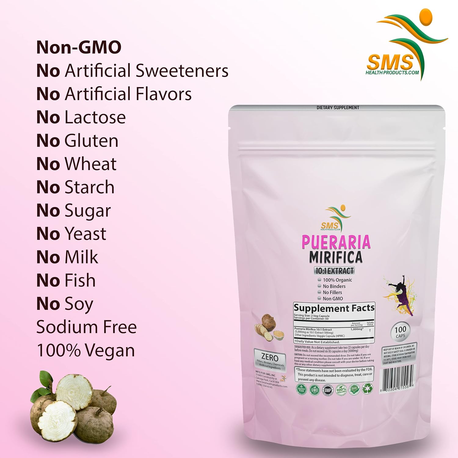 Pueraria Mirifica (Kwao Krua Kao) 1000 mg Equivalent, Extracto 10:1, 100 Cápsulas Vegetales