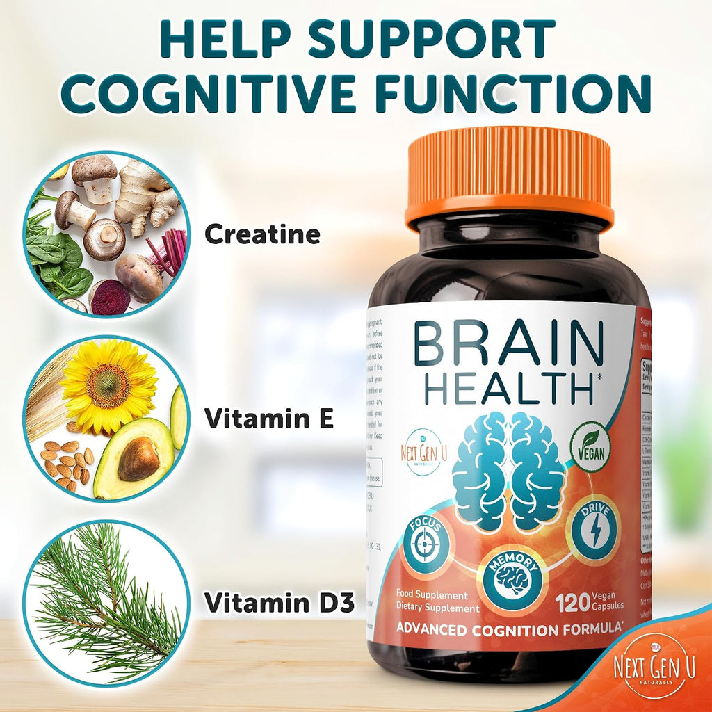NextGenU Suplemento Cerebral - 120 Cápsulas Veganas - Nootrópico con Aminoácidos, Polifenoles y Vitaminas B
