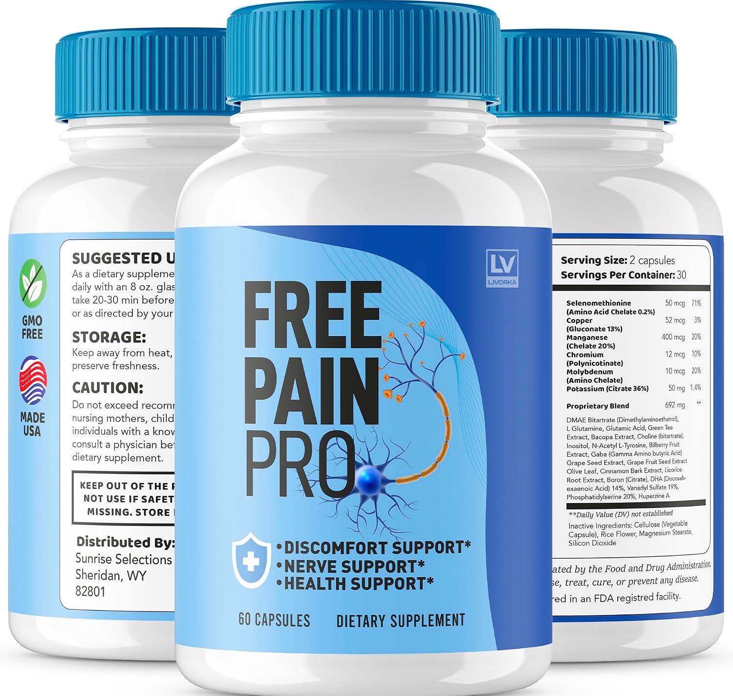 Free Pain Pro Cápsulas - Complemento Alimenticio para el Bienestar General (60 Cápsulas)