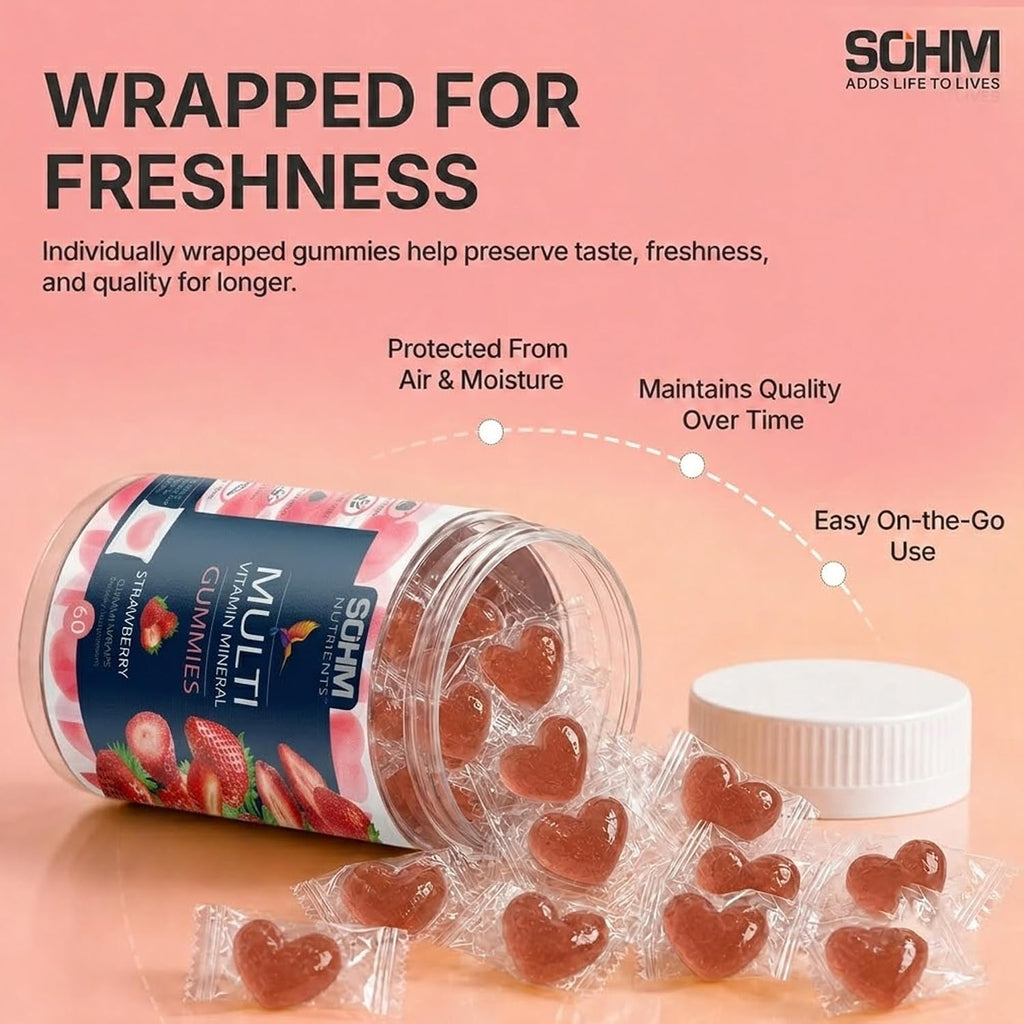 SOHM Multivitamin Gummies para Hombres y Mujeres, 60 unidades – Gomitas diarias con Vitaminas A, C, D3, E y Ácido Fólico