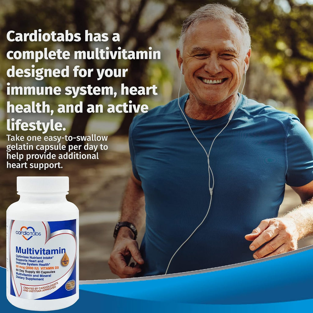 CardioTabs Multivitamínico - Complejo de Vitaminas y Minerales con CoQ10, Luteína y Licopeno, 60 Cápsulas