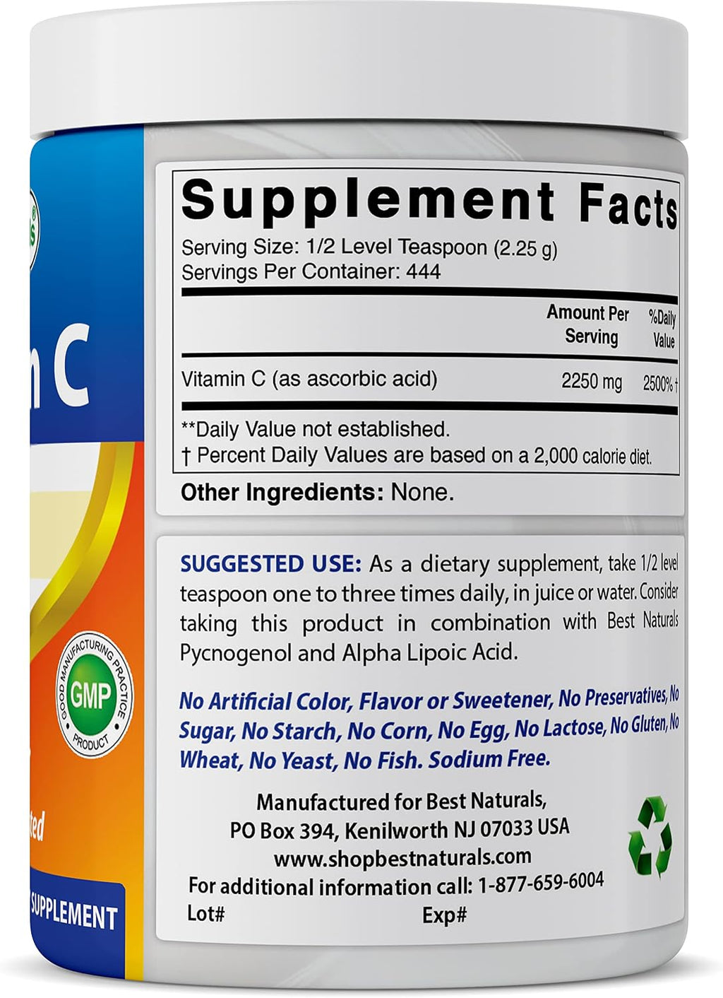 Best Naturals Vitamina C Pura en Polvo 100% - 454 g (1 lb) - Pack de 3